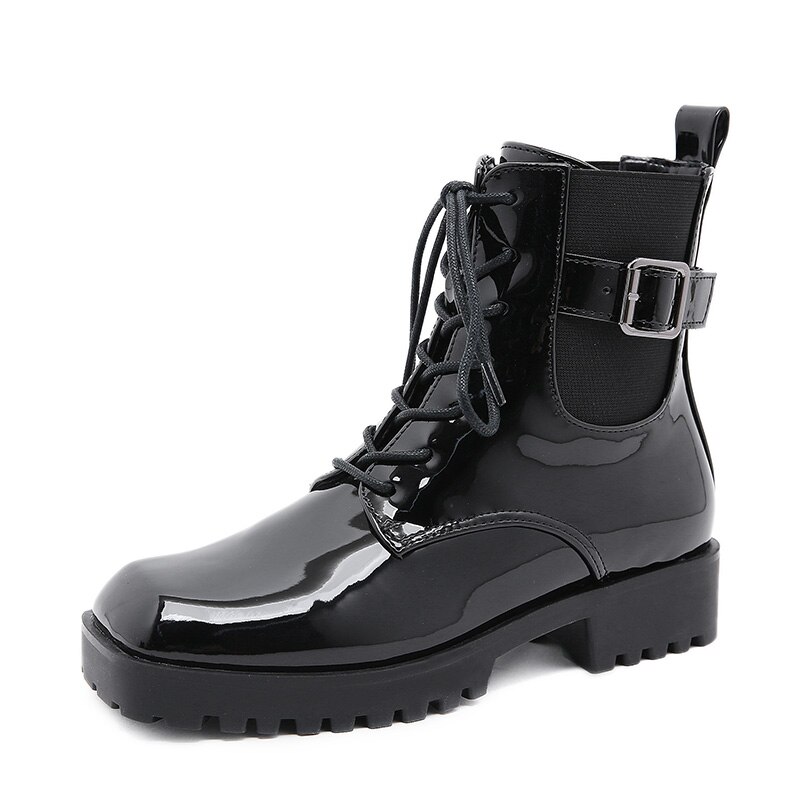 Gdgydh höst vinter kvinnor skor fyrkantig tå gotiska punk dam skor låga klackar kvinnor ankel boots metall spänne snörning korta stövlar: 8