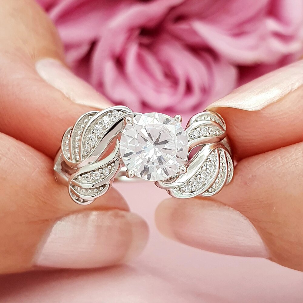 Huitan Neue modisch 4 FlüGel mit Glänzende Runde CZ Ringe für Frauen Romantische Weibliche Engagement Ring Feine Geburtstags schmuck: 7
