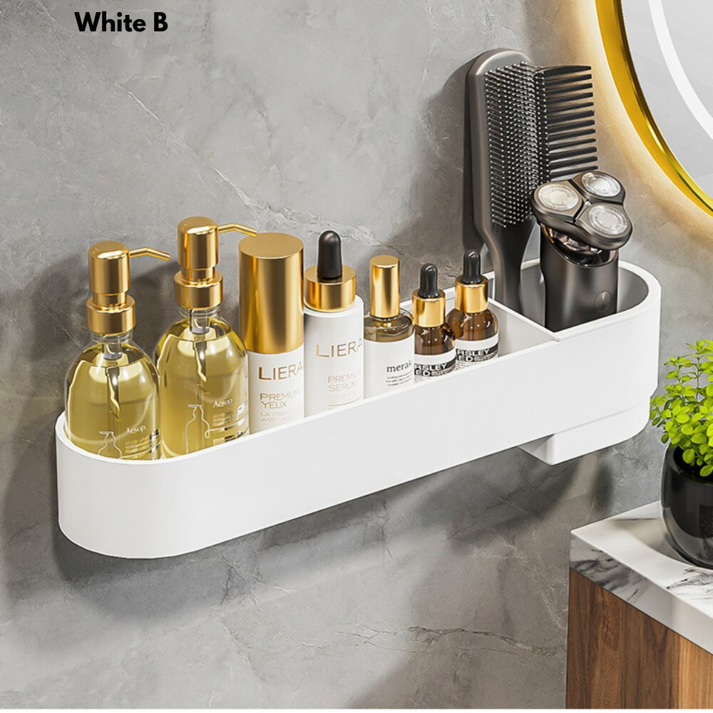 Étagère d'angle de salle de bain, sans perçage, pour cosmétiques, shampoing, douche, support de rangement, organisateur de toilette, accessoires de salle de bain: White B