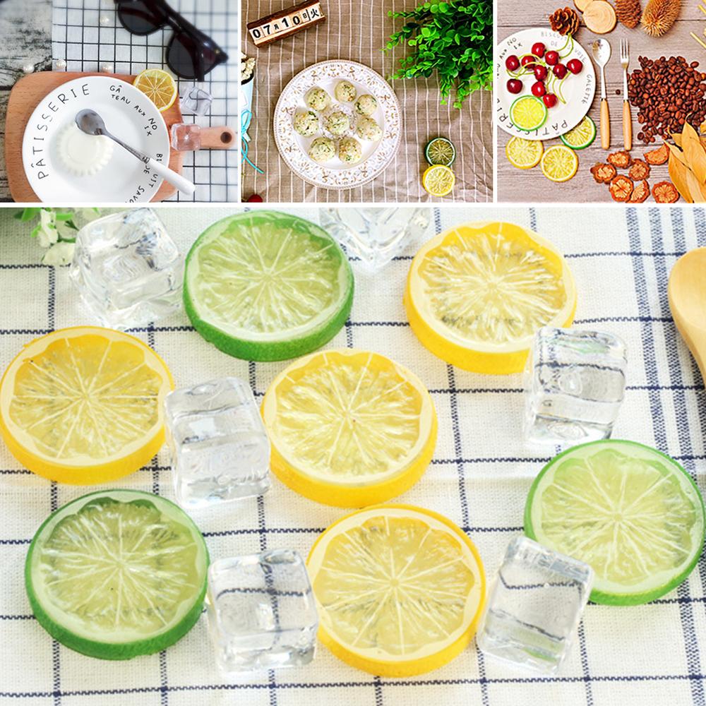 2Pcs Photography Props Simulation Fruit Slices &amp; Artificial Ice Cubes for Studio Photo Desktop Shooting Decoration Accessories