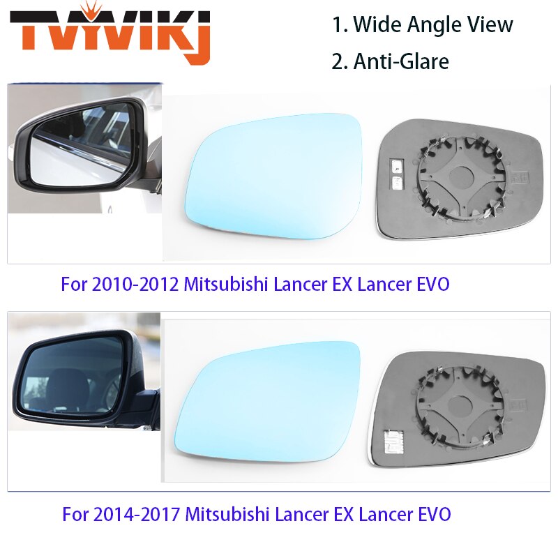 Tvyvikj-sivutaustapeili, sininen lasilinssi mitsubishi lancer ex:lle, lancer evolle, laajakulmainen heijastamaton lancer