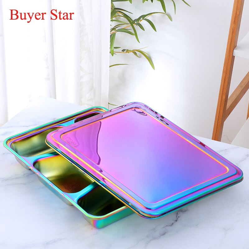 Stainless Steel Divided Dinner Tray With Steel Lid Lunch Container Food Plate for School Canteen Restaurant Buffet Tableware
