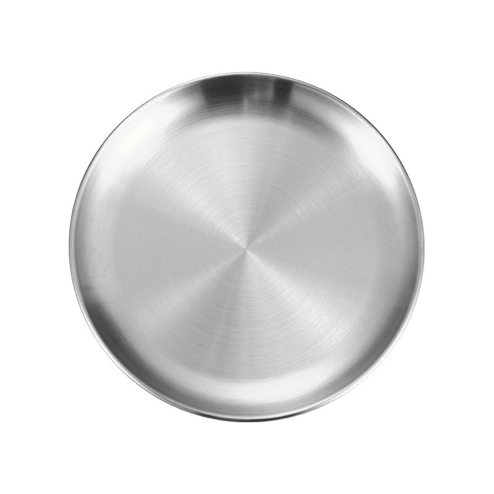 1Pc Edelstahl Runde Platte Knochen Spucken Schüssel Flach Tablett Metall Camping Platte Esszimmer Rabatt BBQ Picknick Gerichte Kochgeschirr: Silber / 13 zoll