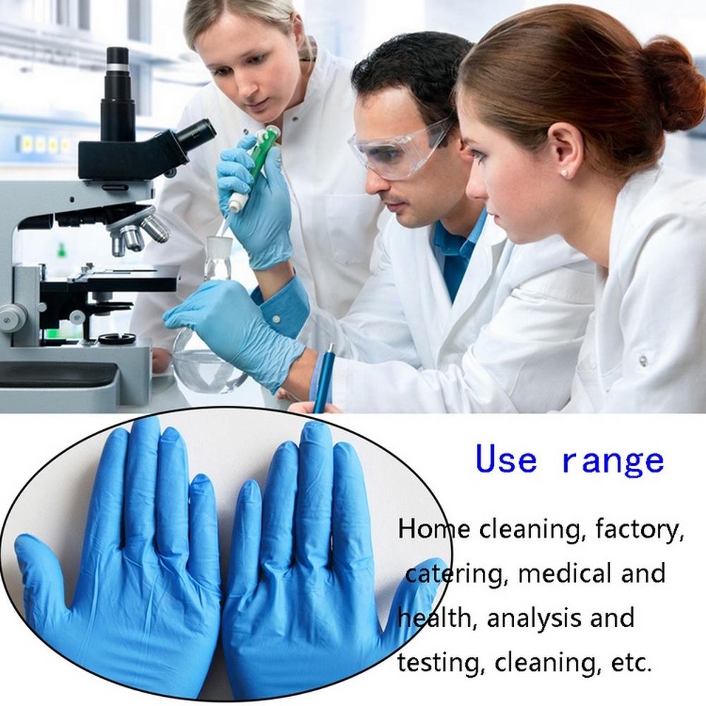 100 stuks comfortabele rubberen wegwerphandschoenen voor mechanisch laboratoriumgebruik, nitril, blauwe zachte werkhandschoenen