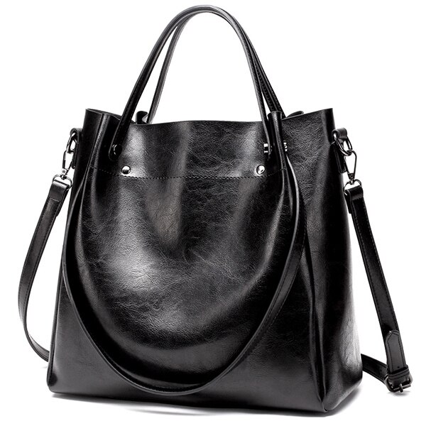 ACELURE Casual Large Capacity Women Tote Shoulder Bag PU Leather Ladies Bucket Handbag Messenger Bag Soft Shopping Crossbody Bag: black