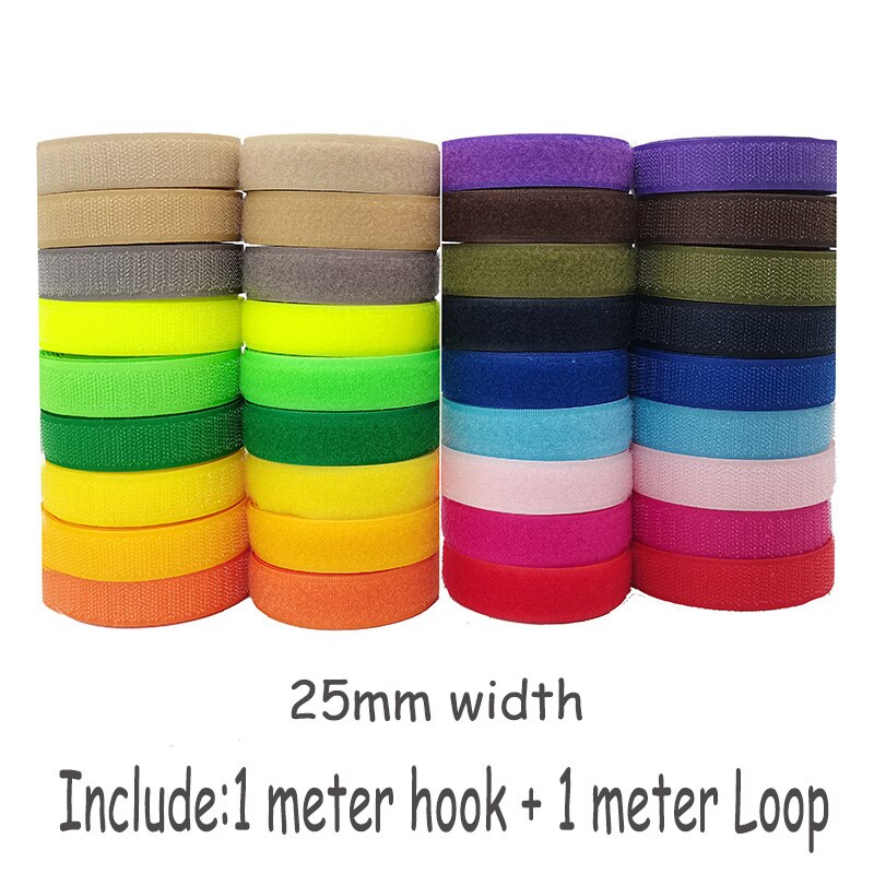 25mm colour fastener tape hooks and loops sewing Accessories tape strap for shoe repair clothing DIR 1m hook + 1m loop