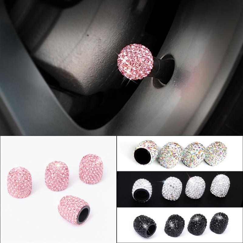 4 stk / lot polymer ler rhinestone dekorative bildæk ventilhætter diamant skinnende støvtætte hætter biltilbehør