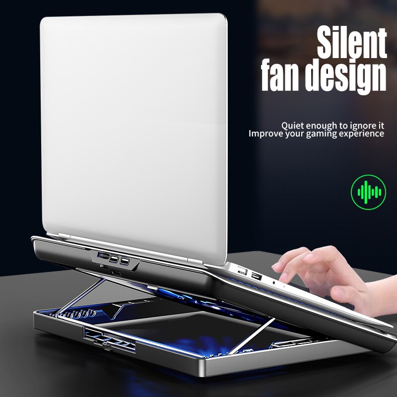Sammenleggbart laptopstativ aluminiumslegering økt høyde anti-skli plassbesparende sklisikker med laptop kjølepute vifte 17 tommer 2 usb
