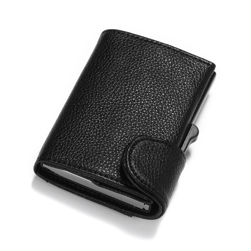 BISI GORO Metal RFID Credit Card Holder Single Aluminum Box Card Wallet PU Leather Soft Men and Women Pop Up Wallet: BSD03 Black