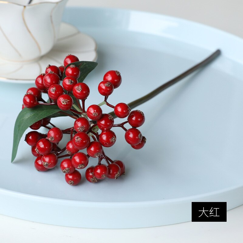 Conjunto de flores artificiales, set de 5 unids/set de racimos de frutas pequeñas para decoración de habitación, accesorios de arreglos florales de Navidad, bayas artificiales: 5