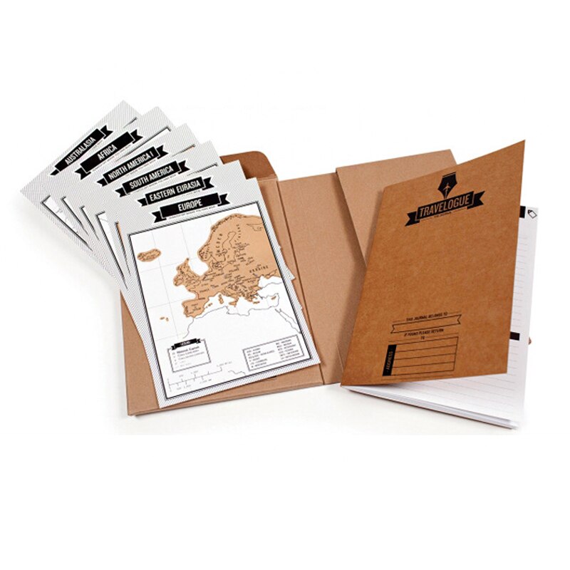 Travelogue Scratch Map Photo Album Travel Log Tourist Journal with 8 Mini World Maps Traveler Diary Notebook Office stationery