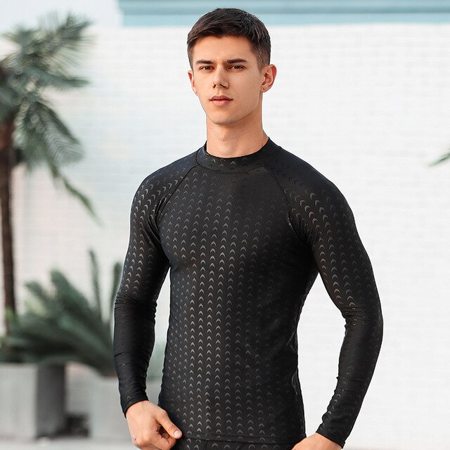 Trajes de baño para hombre, ropa de playa para surfear, buceo, Material similar a la piel de tiburón, Tops de manga larga, pantalones por encima de la rodilla, alta elasticidad, secado rápido: Tops / 3XL