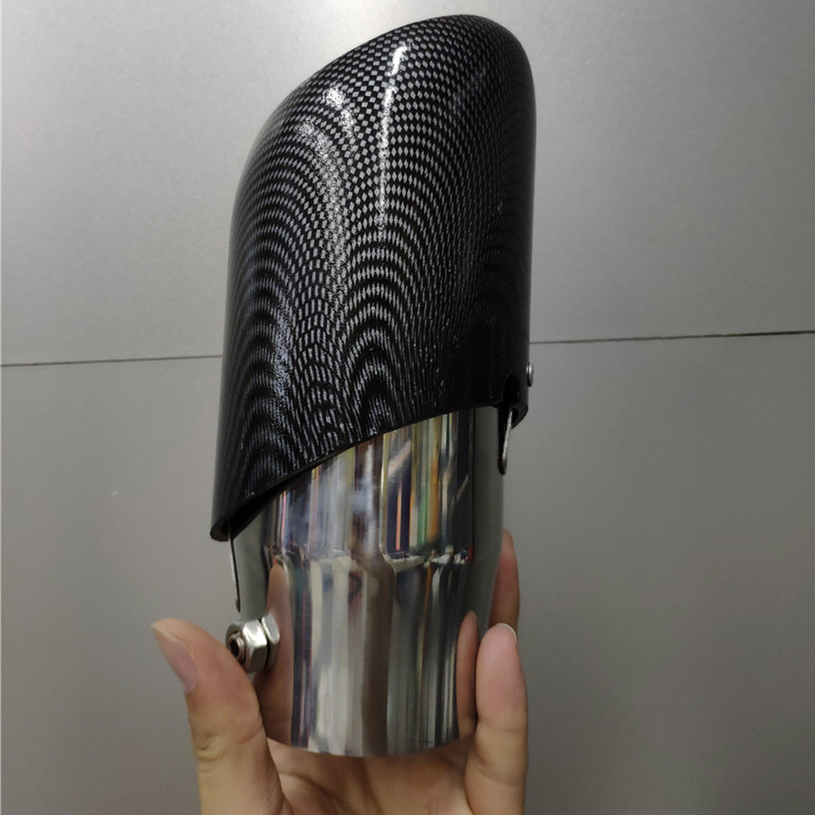1Pc Universele Auto Carbon Fiber Gestreepte Uitlaatpijp Uitlaat Staart Keel Rvs 66Mm Inlaat