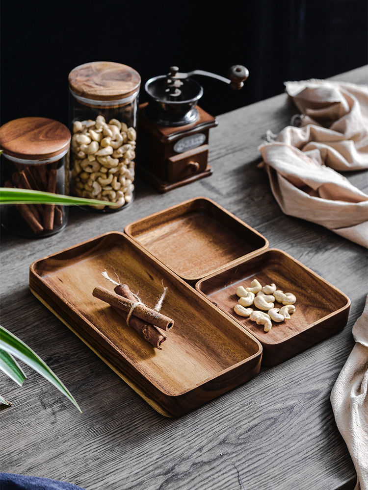 Wooden Tray Japanese Style Dessert Solid Wood Tea Tray Household Wooden Fruit Wooden Storage tableware Home Decoration