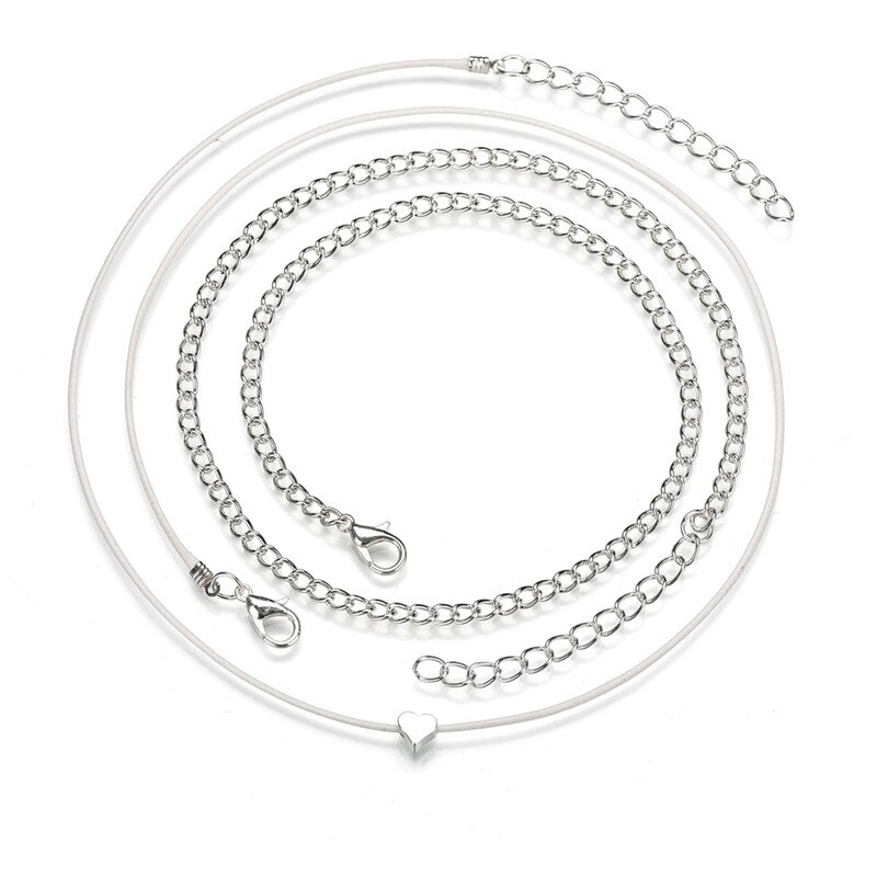 Bracelet de cheville de couleur argent pour femmes, style bohémien, accessoire de cheville sur la jambe, avec cœur, pour pieds nus, chaîne, bijoux de plage