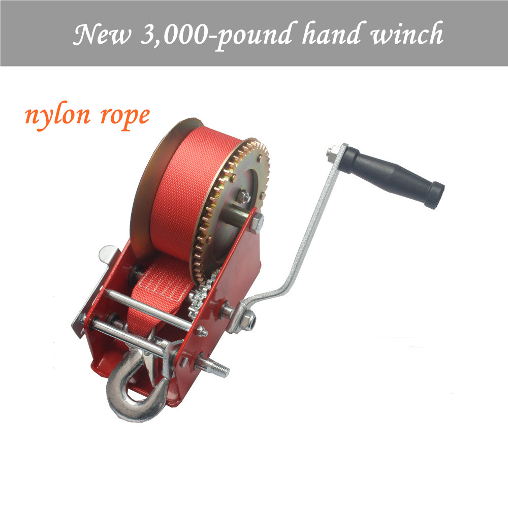 3000 pound hand winch manual winch spray-moulded red coloured galvanized Nylon rope winch