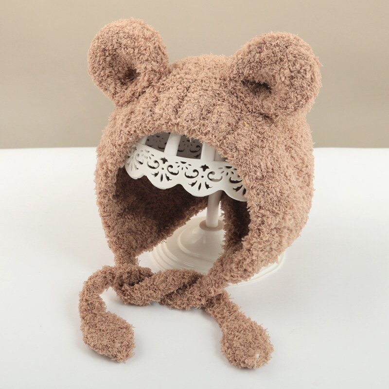 Vrouwelijke babymutsen herfst winter baby handgemaakte wollen mutsen kinderen super schattig uitje schattige meisjes casual mutsen 0-3 jaar: Bruin