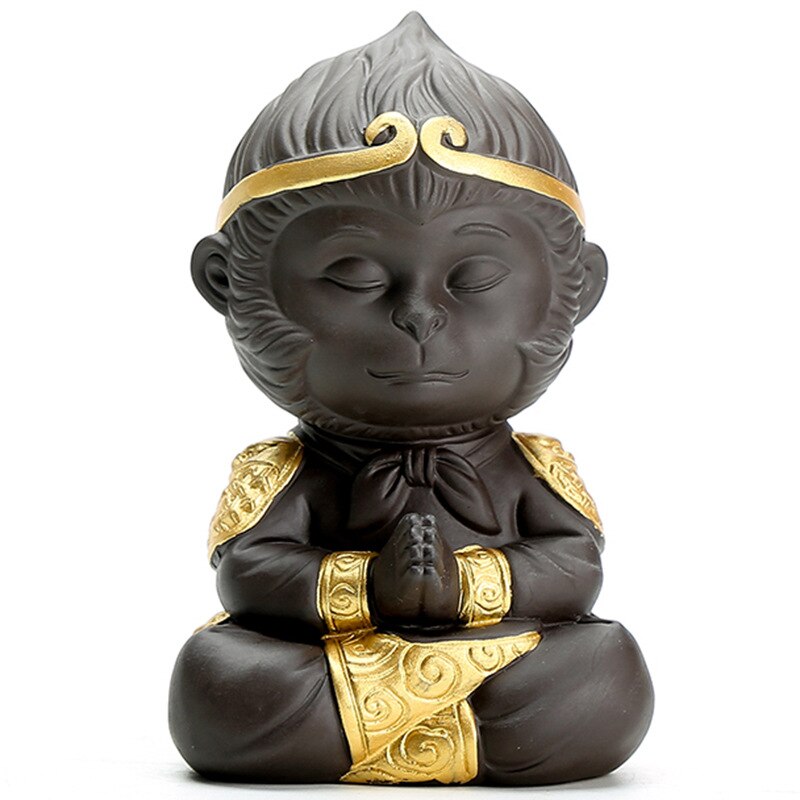 Zisha Sun Wukong tea pet statuette, Chinese Kung Fu tea set decoration, Qitian Dasheng fighting god home decoration crafts