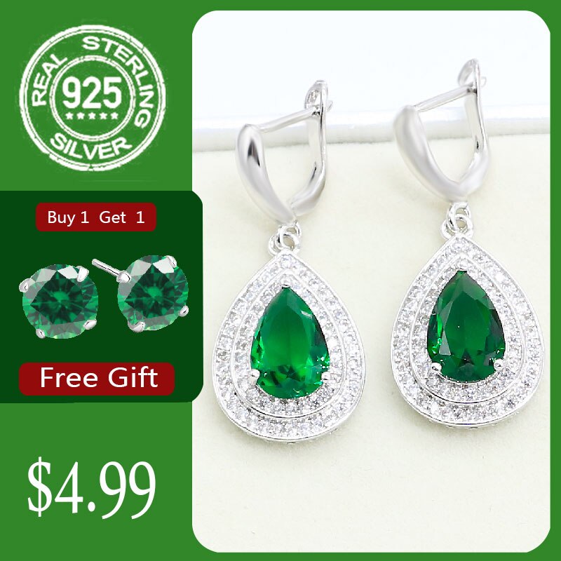 Goccia D'acqua Verde Smeraldo Bianco Zircone 925 Orecchini in Argento per Le Donne Regalo Dei Monili di Trasporto: Default Title