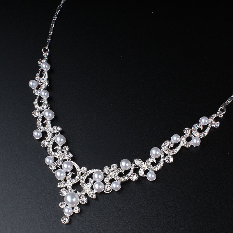 jiayijiaduo Wedding Jewelry Set for Women Bridesmaid Jewelry Silver Color Imitation Pearl Crystal Necklace Earrings Set