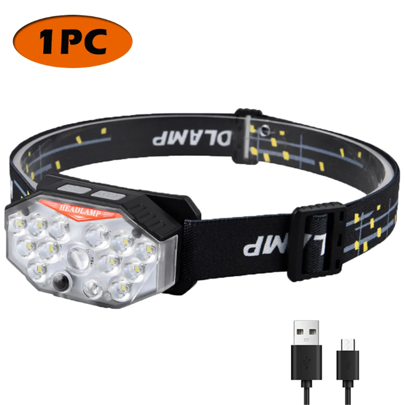 Genopladelig pandelampe bølgesensor led-lampe type-c oplader lommelygte camping fiskeri søgelampe indbygget batteri pandelampe: Blå