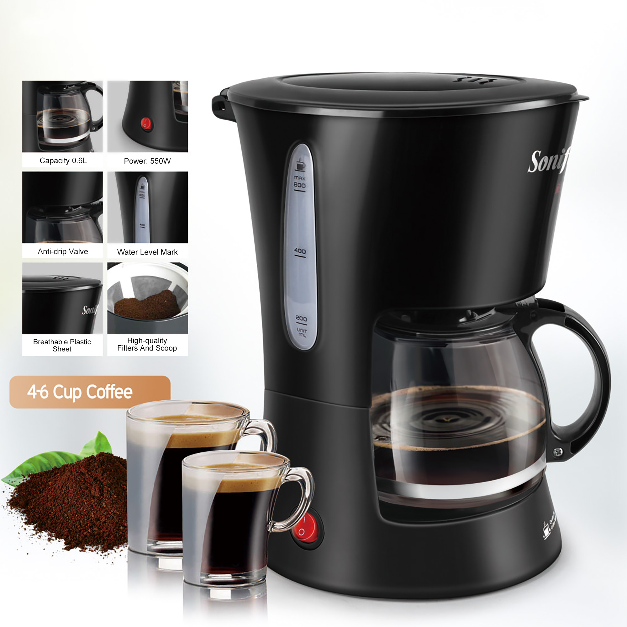 0.6L Elektrische Infuus Maker 550W Huishoudelijke Koffiezetapparaat 6 Cup Koffie Pot Melk Koffie Maker voor 220V Sonifer