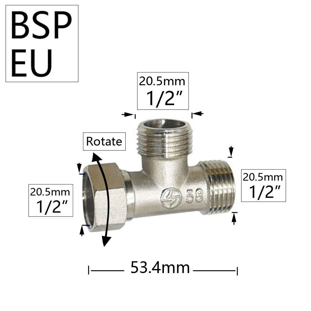 Brass 1/2 Inch Male Female Thread Coupler Tee Water Hose Splitter Copper 3-Way Connector Fitting Tube Water Plumbing Joints: E