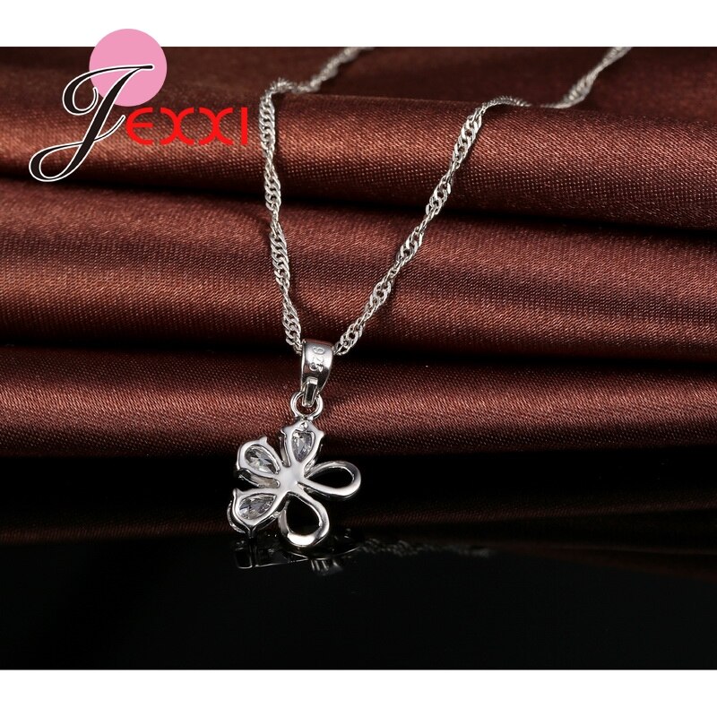 Top Verkoop Vrouwen Novel Bloem 925 Sterling Zilveren Sieraden Sets Oostenrijkse Kristal Ketting Oorbellen Set Hanger Kettingen