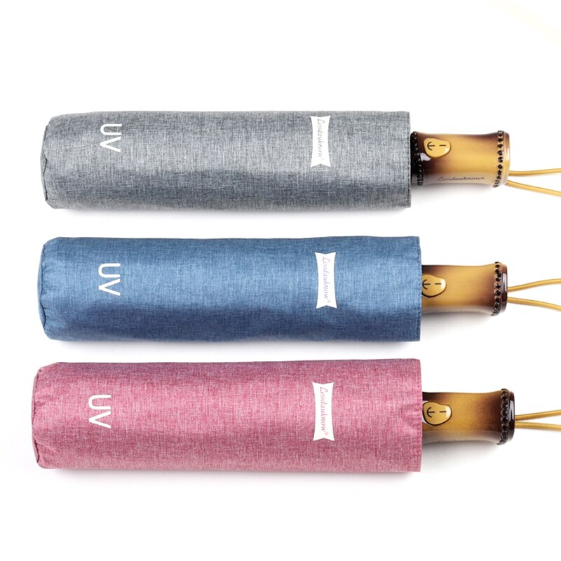 Sombrilla a prueba de viento, paraguas de de lujo para mujer, sombrilla automática Anti UV, sombrilla de de imitación con mango de bambú 8K