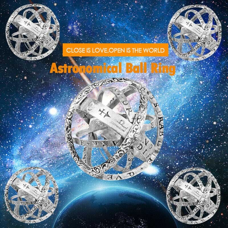 Astronomische bolvormige ring, kosmische vingerring, paar, geliefde, sieraden, roterende sterrenbeelden, vingerring, vintage hanger