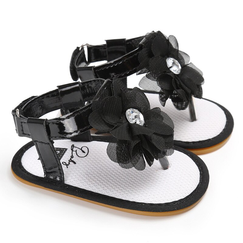 Brand Summer Newborn Baby Girl Sandals Flower Soft Sole Baby Shoes Prewalker Summer Princess Sandals for Girls: Black / 0-6 Months