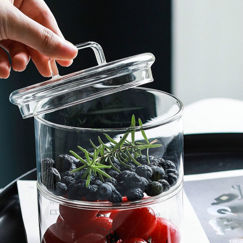 Heat Resistant Glass Bowl Stackable Round Fruit Salad Bowls Clear Kitchen Food Storage Container Cake Plate Set Dessert Tray