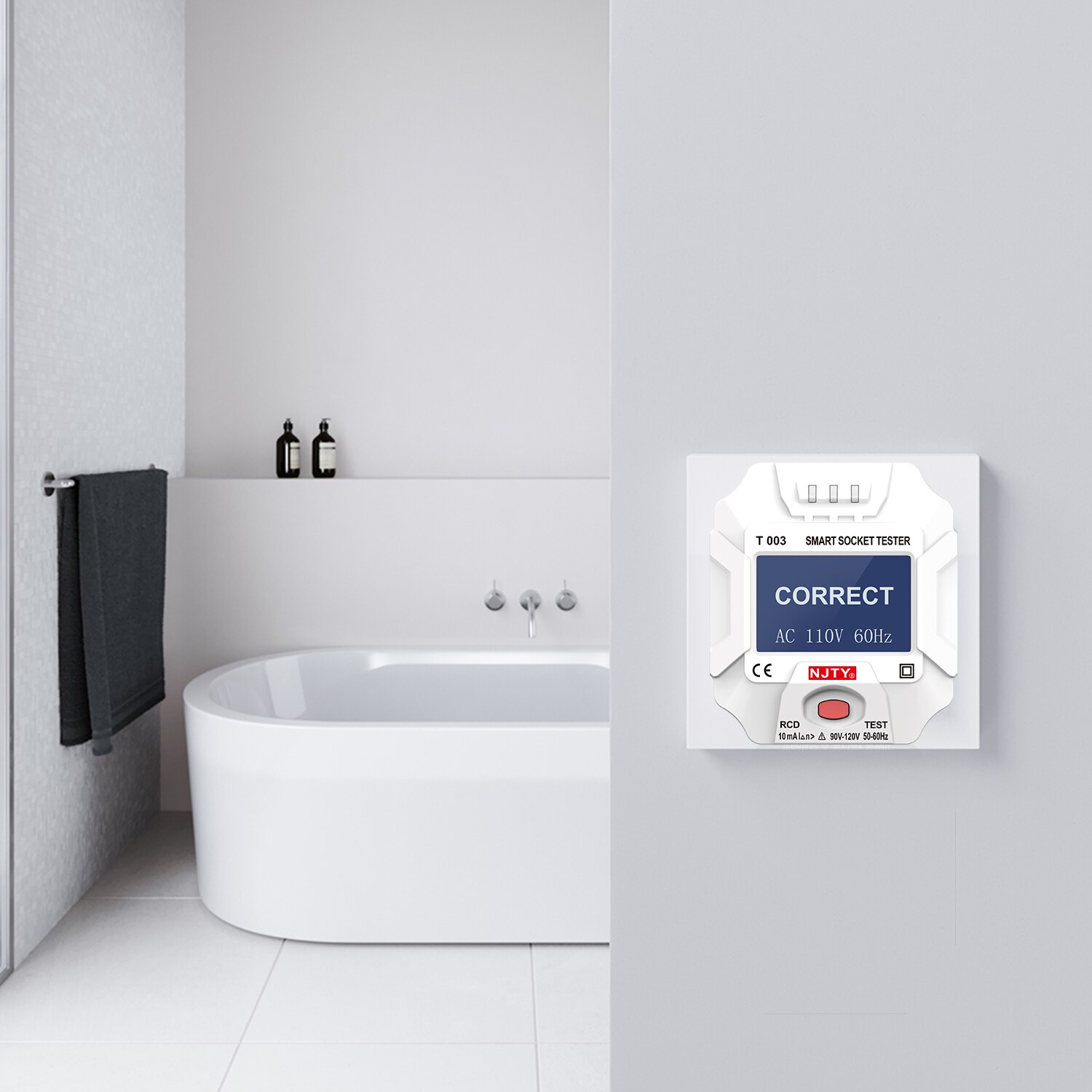 NJTY 90~120V US Plug Socket Outlet Tester Smart Socket Tester Wall Plug Breaker Finder Leakage Test for Home Appliance Testing