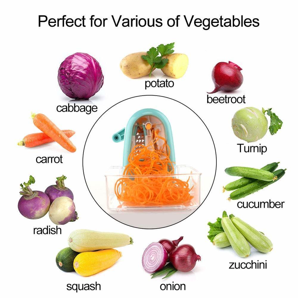 Rebanadora espiralizer de vegetales, máquina de espagueti rebanadora espiral de 5 cuchillas muy afilado con contenedor de alimentos para Fideos de calabacín, Pasta