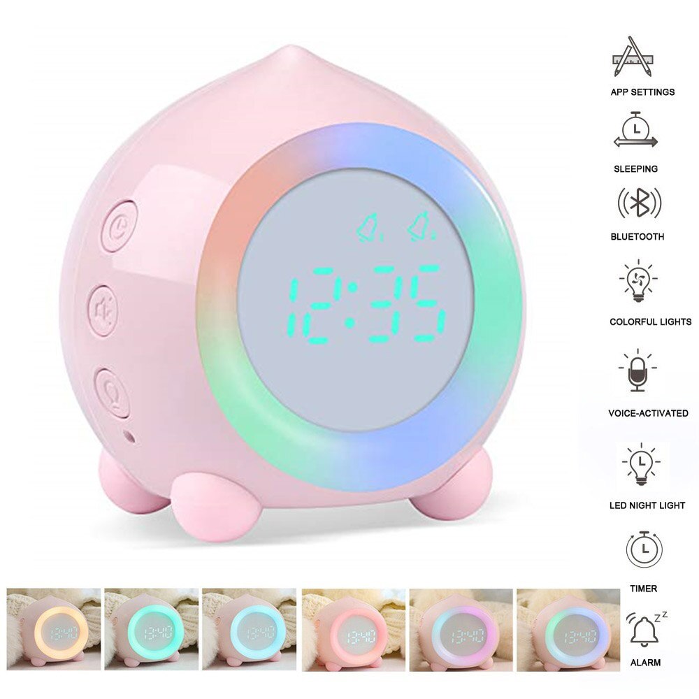 Kids Smart Alarm Clock bluetooth Function 7 Colors Changing Bedroom Student Wake Up Digital Display Table Clock Sleep Timer