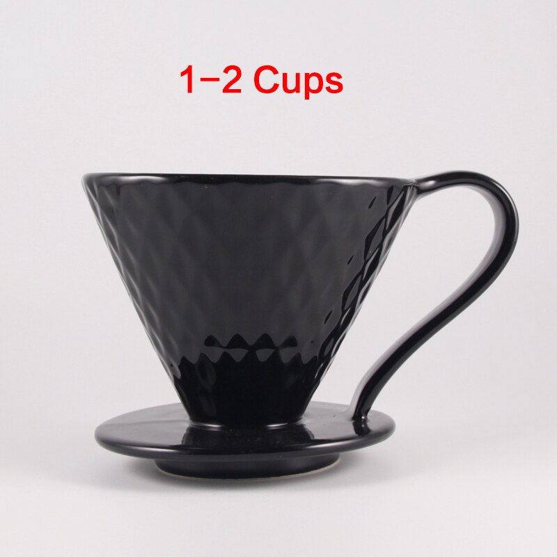 Ceramic Coffee Filters Coffee Drip Filter Cup Diamond shape Permanent Pour Over Coffee Maker with Separate Stand: Black 1-2Cups