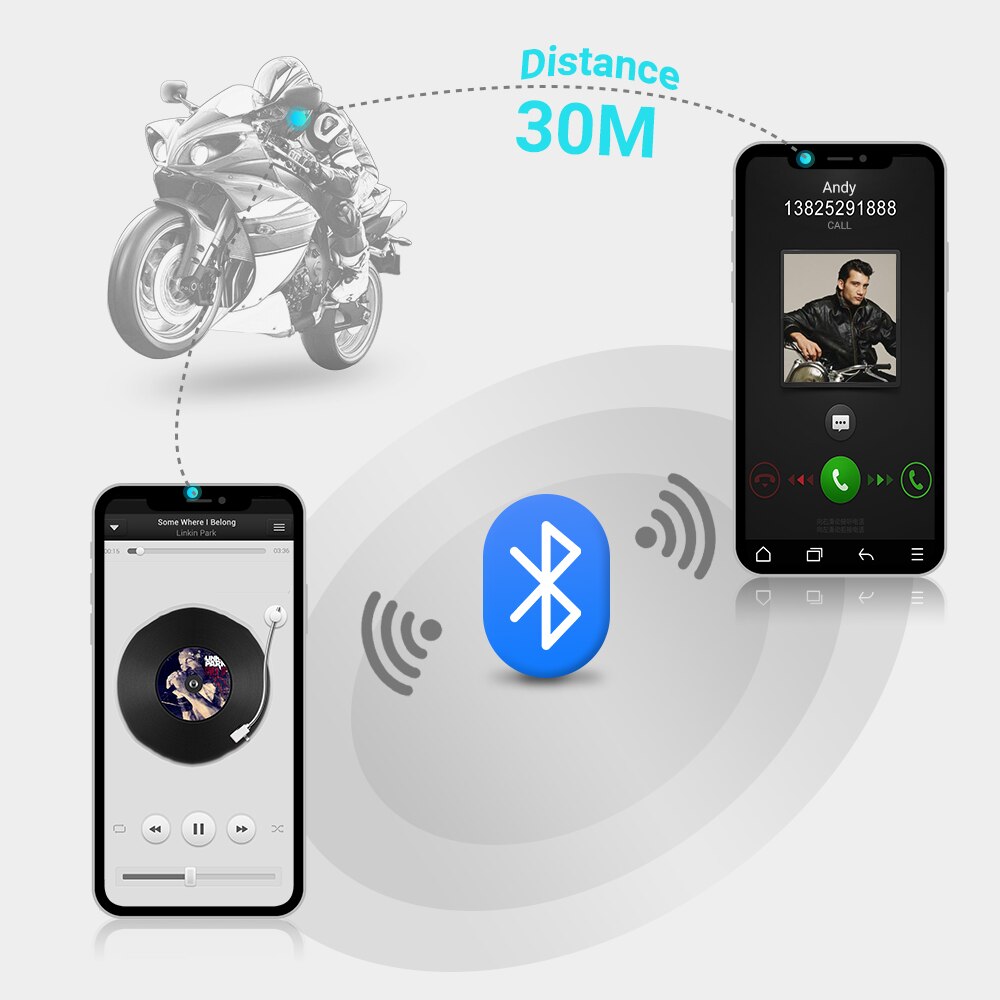 Herobiker motorcykel hjelm headset trådløs bluetooth hovedtelefon højttaler håndfri musik automatisk opkald svar håndfri bt -12