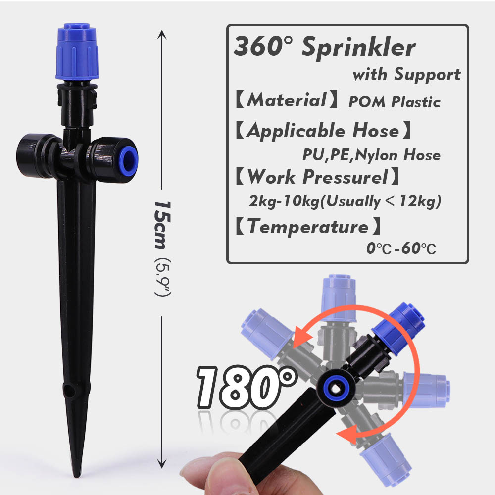 1/2" Garden Bubbler Irrigation Watering System 360° Adjustable Sprinkler 15 to 6mm Quick Connect Micro Drippers Sprayer PE Hose