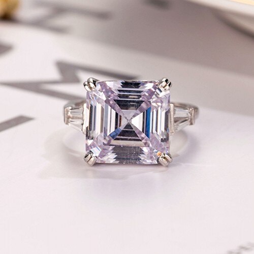 New 925 Sterling Silver 4ct Piazza Asscher cut Moissanite Del Diamante di Cerimonia Nuziale di Fidanzamento Da Cocktail Donne Della Pietra Preziosa Anello Dei Monili