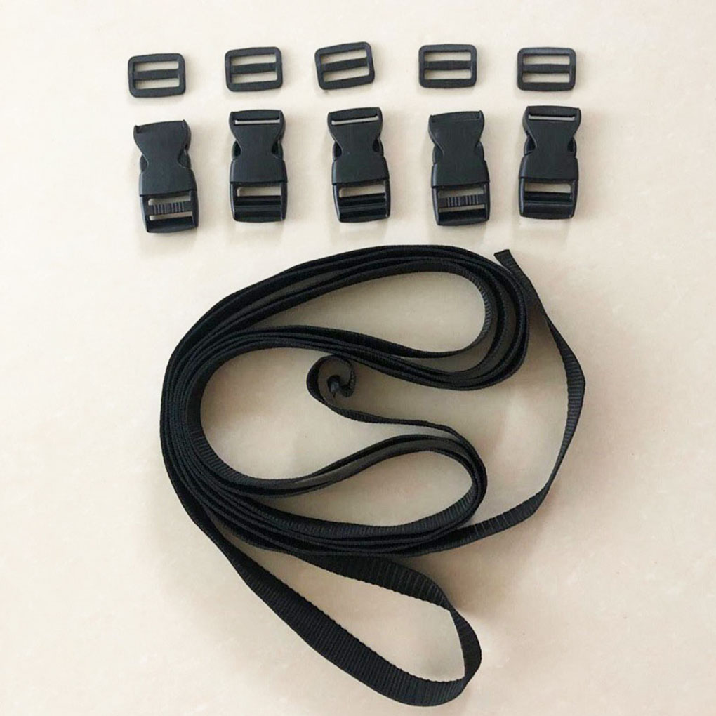 Nylon Binding Tape with Plastic Buckle Black Webbing Strap with 5 Clasps Home Nylon String
