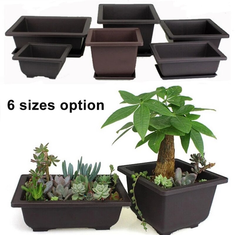 1Pc Bloempot Antieke Rechthoekige Plastic Bonsai Kom Platenursery Wastafel Planter Met Lade Kleine Ingemaakte Bonsai Vierkante Potten