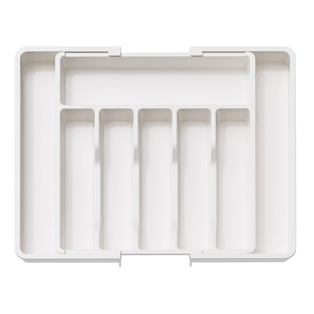 Adjustable Silverware Drawer Organizer with Dividers Flatware Tableware Organizer Expandable Utensil Tray for Spoons Forks Knive: WHITE