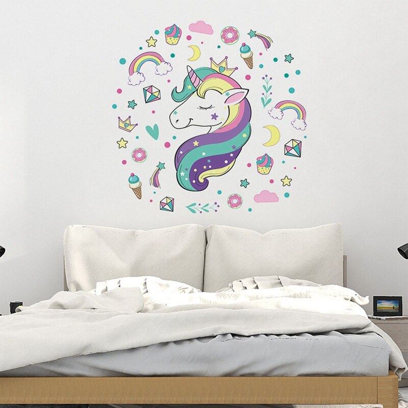 Eenhoorn Cartoon Muurstickers Verwijderbare Meisjes Kids Kinderkamer Decor Voor Thuis Decoraties
