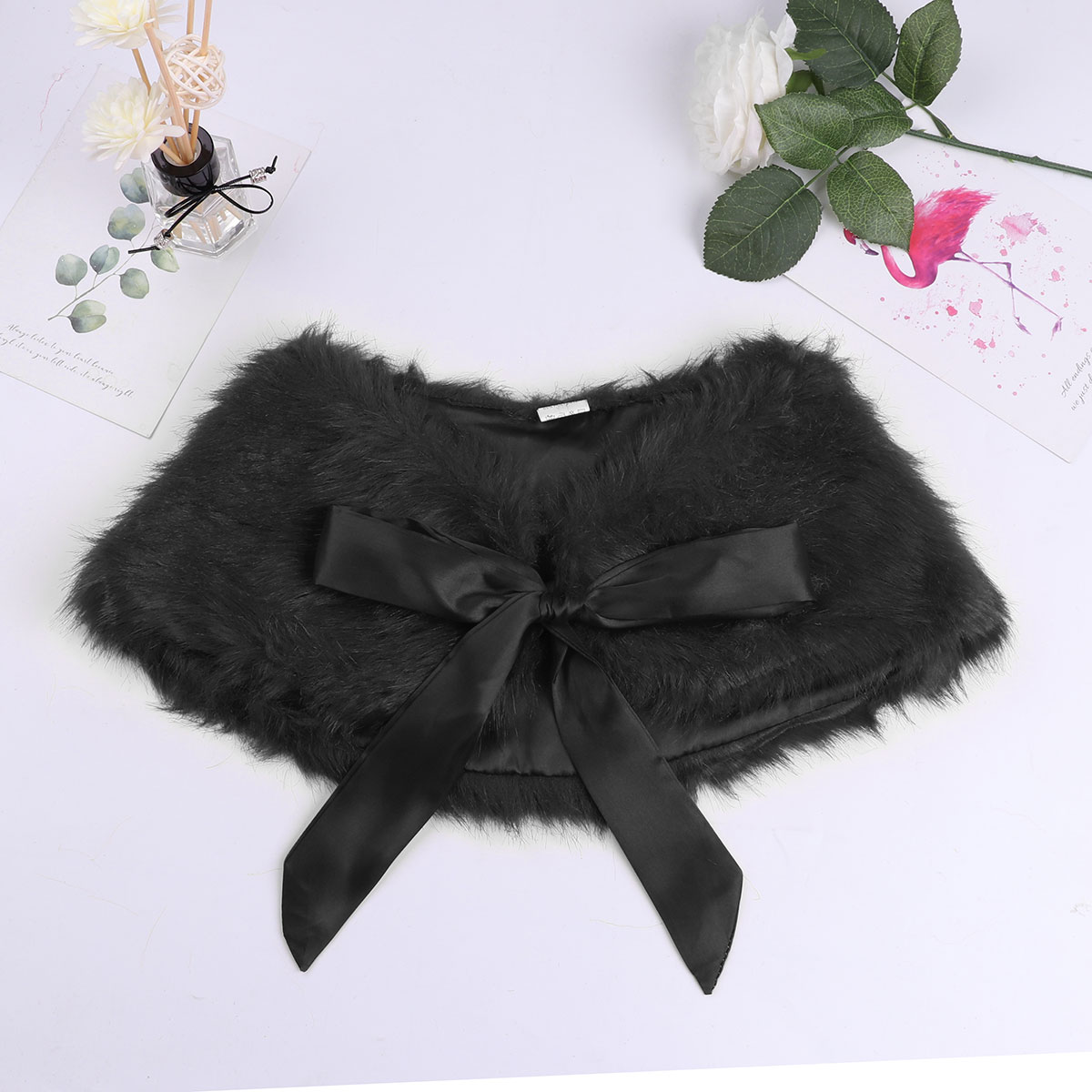 Giacca da bambina bolero in pelliccia sintetica per bambini: nero