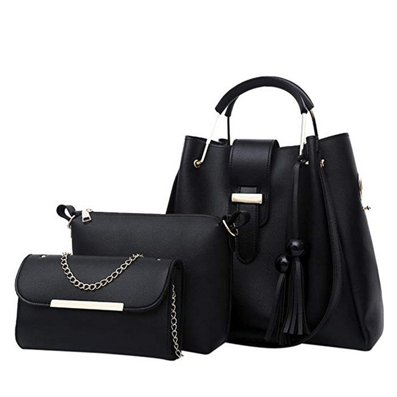 Sac 3 pièces femmes sacs à main ensemble sacs à bandoulière en cuir grande capacité Sac fourre-tout décontracté femme gland seau sacs à main et sacs à main