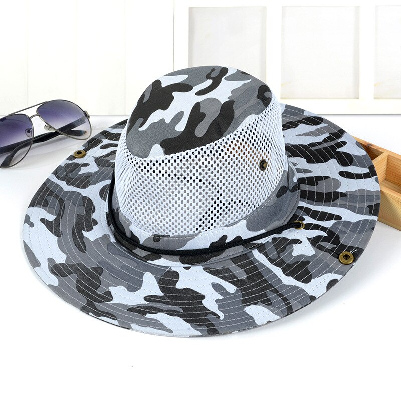 Cowboy hat camouflage army hat male outdoor breathable mesh fisherman hat fishing travel photography folding hat: 2