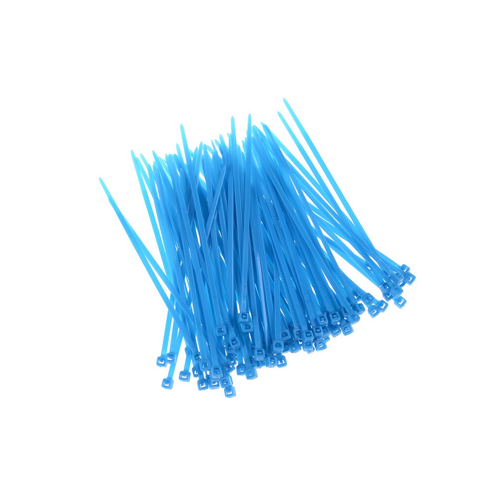 100 stk/pakning plast nylon kabelbindere, tråd lynlås farverige fabrik standard selvlåsende: Blå