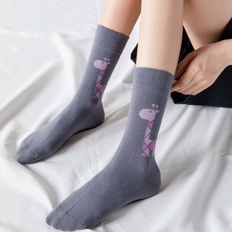 Calcetines largos de algodón con dibujos de animales y jirafa para mujer, para Otoño e Invierno