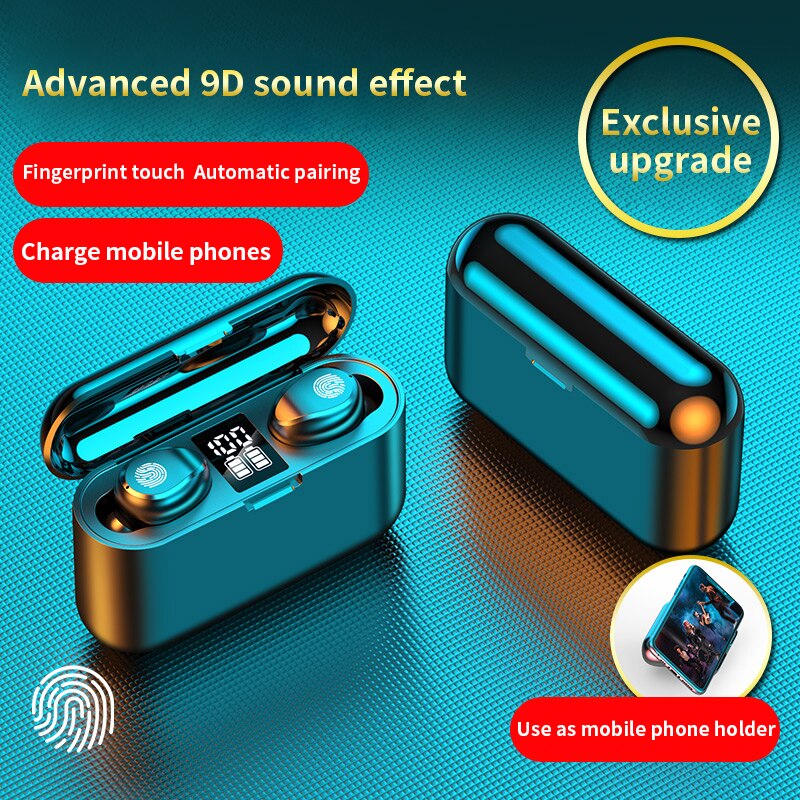 F9 trådløse hovedtelefoner bluetooth 5.1 øretelefoner tws hifi mini in-ear sports løbe headset support ios/android telefoner hd opkald