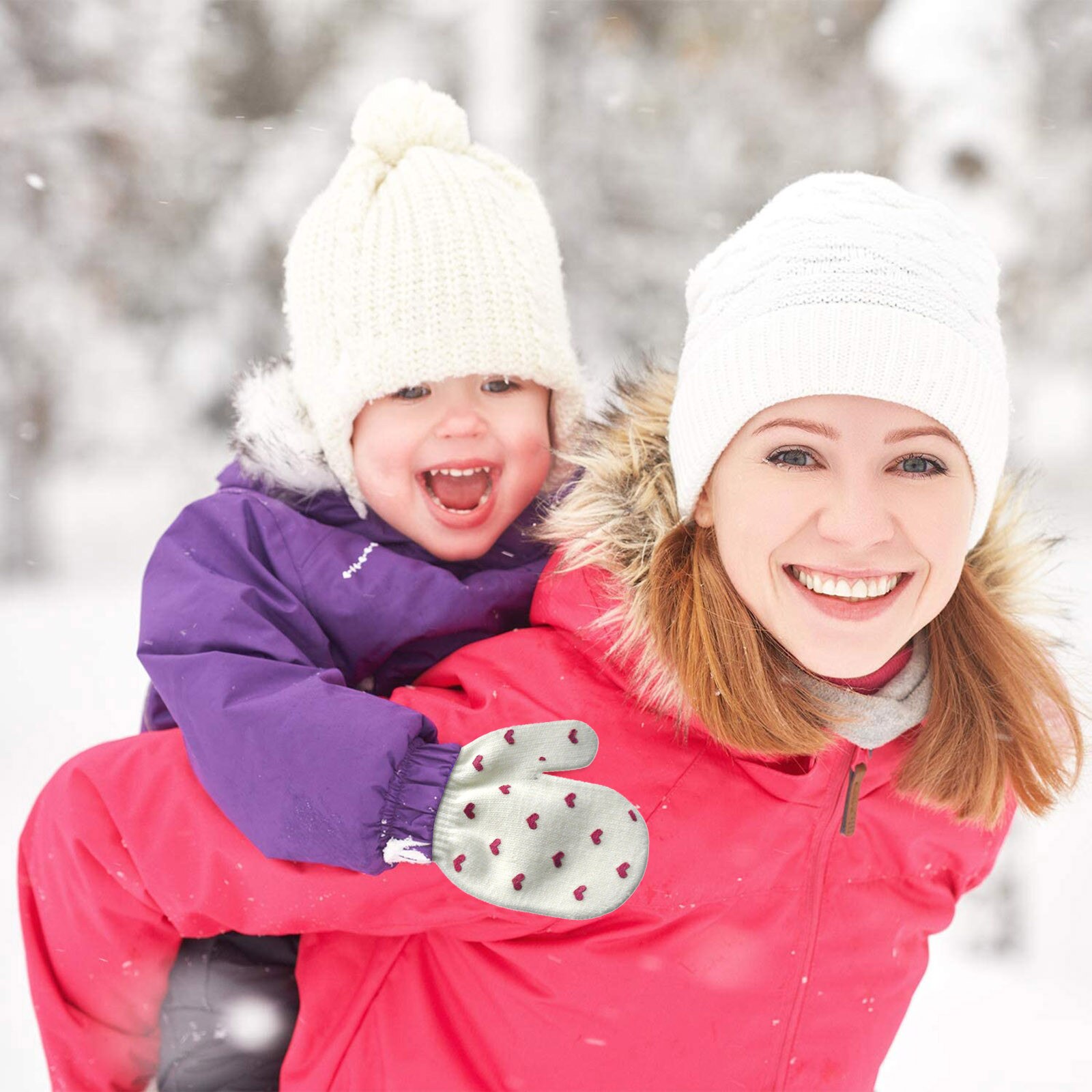 2 Paare 3 Farbe freundlicher Fäustlinge freundlicher Jungen Mädchen Winter Winddicht Niedlich Liebe Herz Erwärmung Gestrickte Handschuhe Winter Zubehör